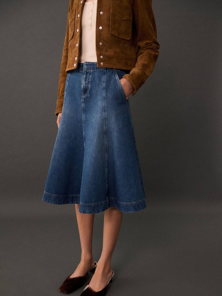 Mango Black Denim 100% Cotton Skirt - Image 1 of 6 Mango Black Denim 100% Cotton Skirt - Image 1 of 6