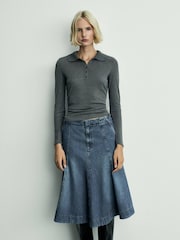 Mango Black Denim 100% Cotton Skirt - Image 4 of 6