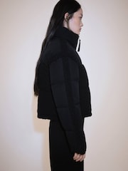 Mango Black Quilted Puffer Jacket With Borg Panels - Image 3 of 6