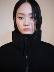 Mango Black Quilted Puffer Jacket With Borg Panels - Image 4 of 6