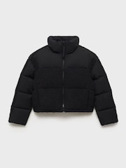 Mango Black Quilted Puffer Jacket With Borg Panels - Image 5 of 6