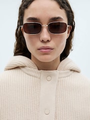 Mango Brown Knitted Ribbed Bomber Jacket - Image 4 of 6