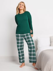 M&Co Green Jersey Woven 100% Cotton Pyjamas Set - Image 2 of 5