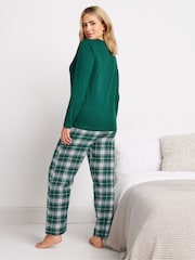 M&Co Green Jersey Woven 100% Cotton Pyjamas Set - Image 4 of 5