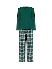 M&Co Green Jersey Woven 100% Cotton Pyjamas Set - Image 5 of 5