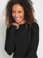 M&Co Black Pointelle Long Sleeve Jumper - Image 4 of 5