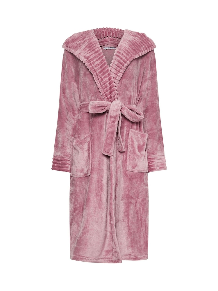 M&Co Pink Ribbed Trim Hooded Robe - Image 5 of 5