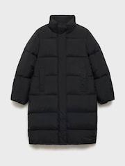 Mango Black Long Padded Puffer Quilted Coat - Image 6 of 6