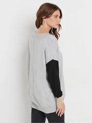 M&Co Grey Colourblock V-Neck Jumper - Image 1 of 3