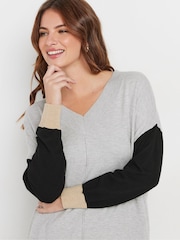 M&Co Grey Colourblock V-Neck Jumper - Image 2 of 3