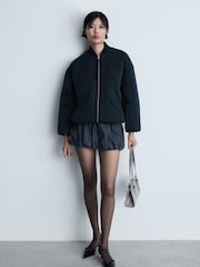 Mango Blue Padded Bomber Jacket With Double Zip - Image 2 of 6