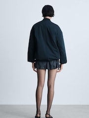 Mango Blue Padded Bomber Jacket With Double Zip - Image 3 of 6