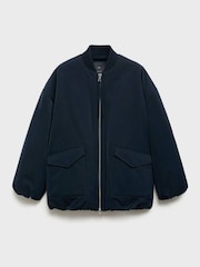 Mango Blue Padded Bomber Jacket With Double Zip - Image 5 of 6