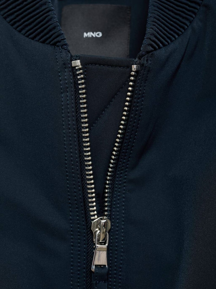 Mango Blue Padded Bomber Jacket With Double Zip - Image 6 of 6