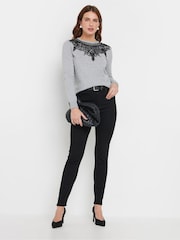 M&Co Grey Lace Trim Long Sleeve Jumper - Image 2 of 6