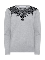 M&Co Grey Lace Trim Long Sleeve Jumper - Image 6 of 6