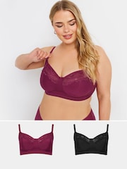 Yours Curve Red Cotton Lace Bra 2 Pack - Image 1 of 8