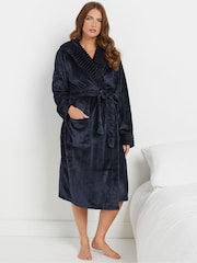 M&Co Blue Ribbed Trim Hooded Robe - Image 1 of 5