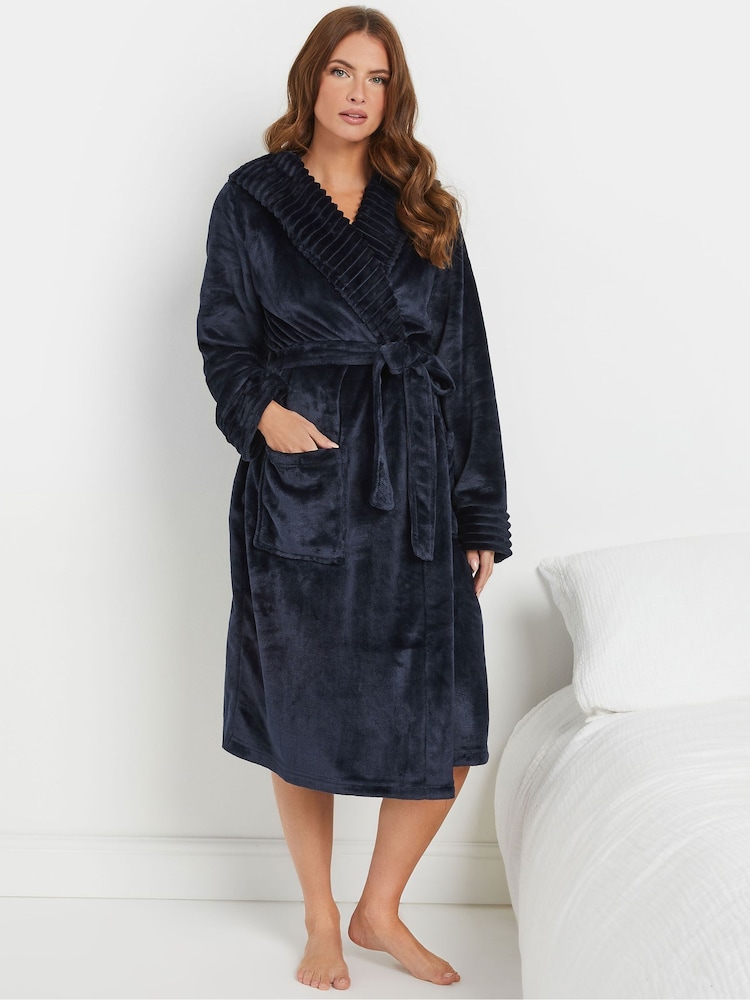 M&Co Blue Ribbed Trim Hooded Robe - Image 1 of 5