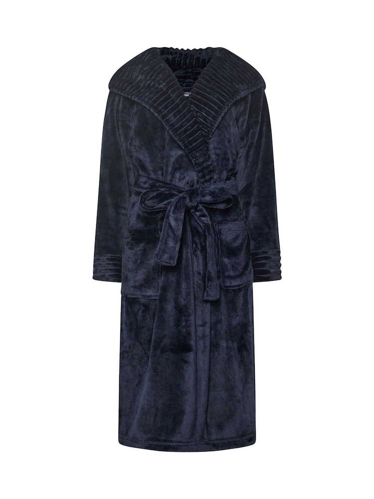 M&Co Blue Ribbed Trim Hooded Robe - Image 5 of 5