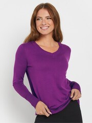 M&Co Purple Long Sleeve V-Neck Jumper - Image 1 of 5