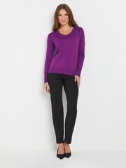 M&Co Purple Long Sleeve V-Neck Jumper - Image 2 of 5
