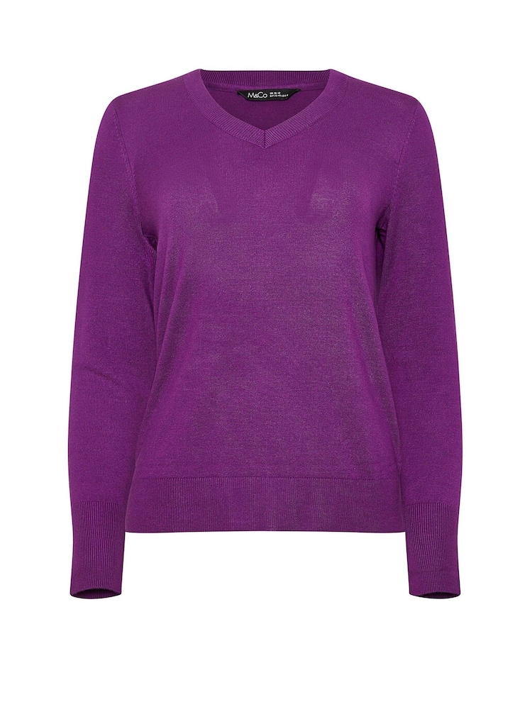 M&Co Purple Long Sleeve V-Neck Jumper - Image 5 of 5