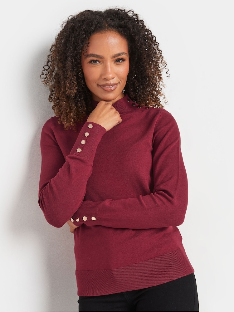 Rojo - M&Co Button Detail Turtle Neck Jumper - Imagen 1 de 5 Rojo - M&Co Button Detail Turtle Neck Jumper - Imagen 1 de 5