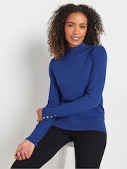 M&Co Blue Button Detail Turtle Neck Jumper - Image 1 of 5