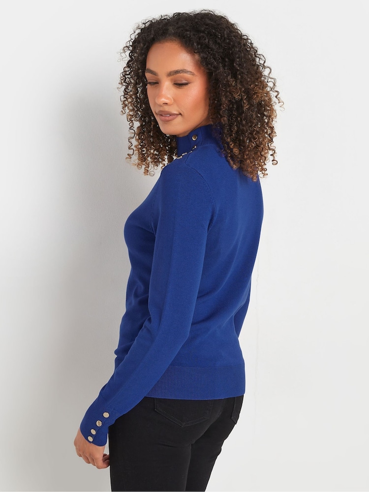 M&Co Blue Button Detail Turtle Neck Jumper - Image 3 of 5