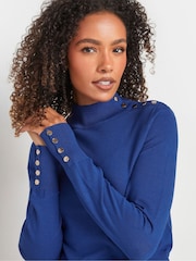 M&Co Blue Button Detail Turtle Neck Jumper - Image 4 of 5