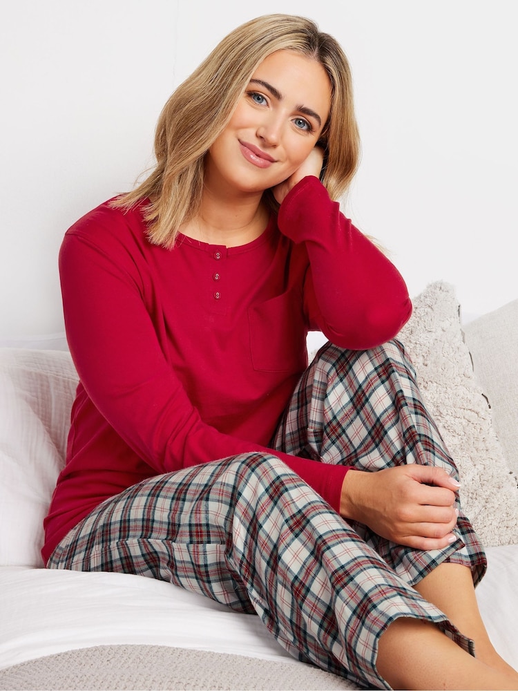 M&Co Red Jersey Woven 100% Cotton Pyjamas Set - Image 1 of 5