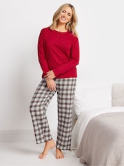 M&Co Red Jersey Woven 100% Cotton Pyjamas Set - Image 2 of 5