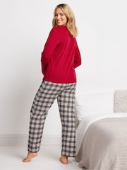 M&Co Red Jersey Woven 100% Cotton Pyjamas Set - Image 3 of 5