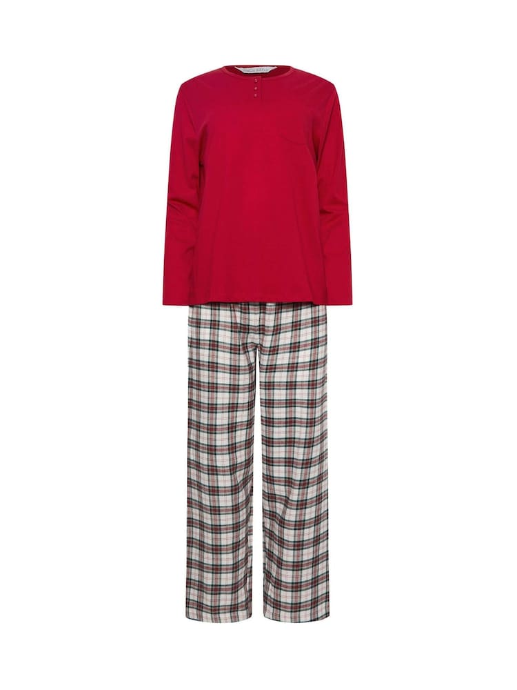 M&Co Red Jersey Woven 100% Cotton Pyjamas Set - Image 5 of 5