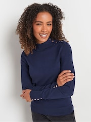 M&Co Blue Button Detail Turtle Neck Jumper - Image 1 of 5