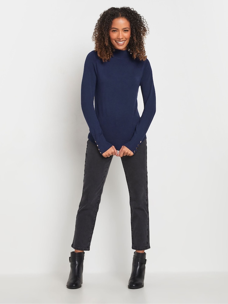 M&Co Blue Button Detail Turtle Neck Jumper - Image 2 of 5