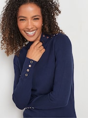 M&Co Blue Button Detail Turtle Neck Jumper - Image 4 of 5