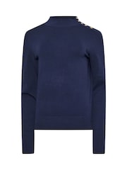 M&Co Blue Button Detail Turtle Neck Jumper - Image 5 of 5