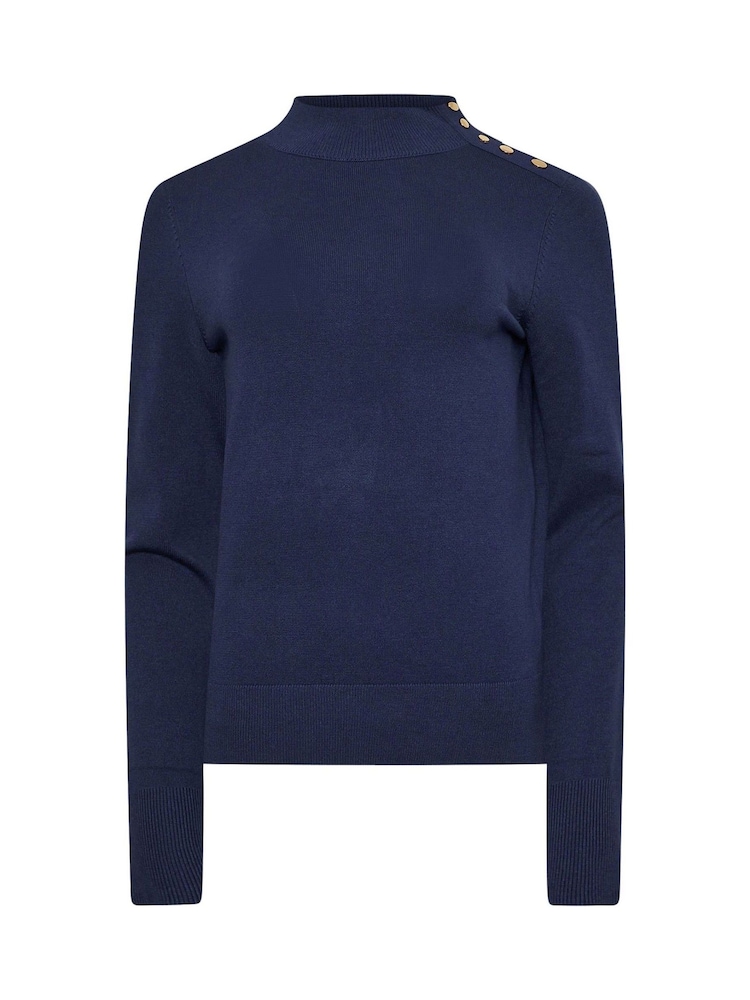 M&Co Blue Button Detail Turtle Neck Jumper - Image 5 of 5