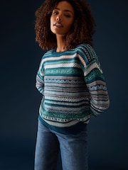 M&Co Teal Blue Fairisle Pattern Knit Jumper - Image 3 of 6