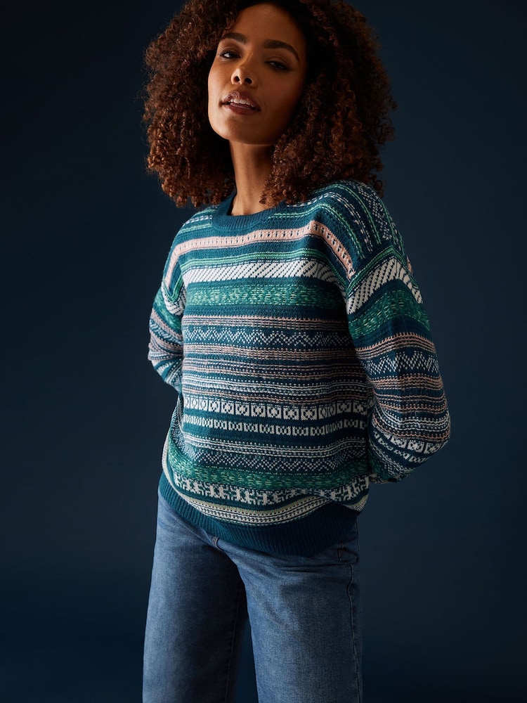 M&Co Teal Blue Fairisle Pattern Knit Jumper - Image 3 of 6