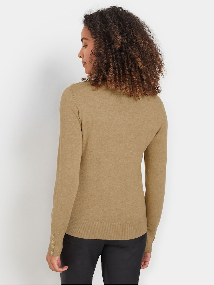 M&Co Natural Button Detail Turtle Neck Jumper - Image 3 of 5