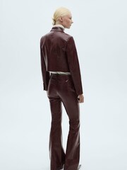 Mango Burgundy Crocodrile-Effect Cropped Jacket - Image 2 of 7