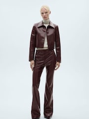 Mango Burgundy Crocodrile-Effect Cropped Jacket - Image 3 of 7