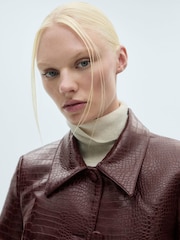 Mango Burgundy Crocodrile-Effect Cropped Jacket - Image 5 of 7