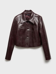 Mango Burgundy Crocodrile-Effect Cropped Jacket - Image 6 of 7