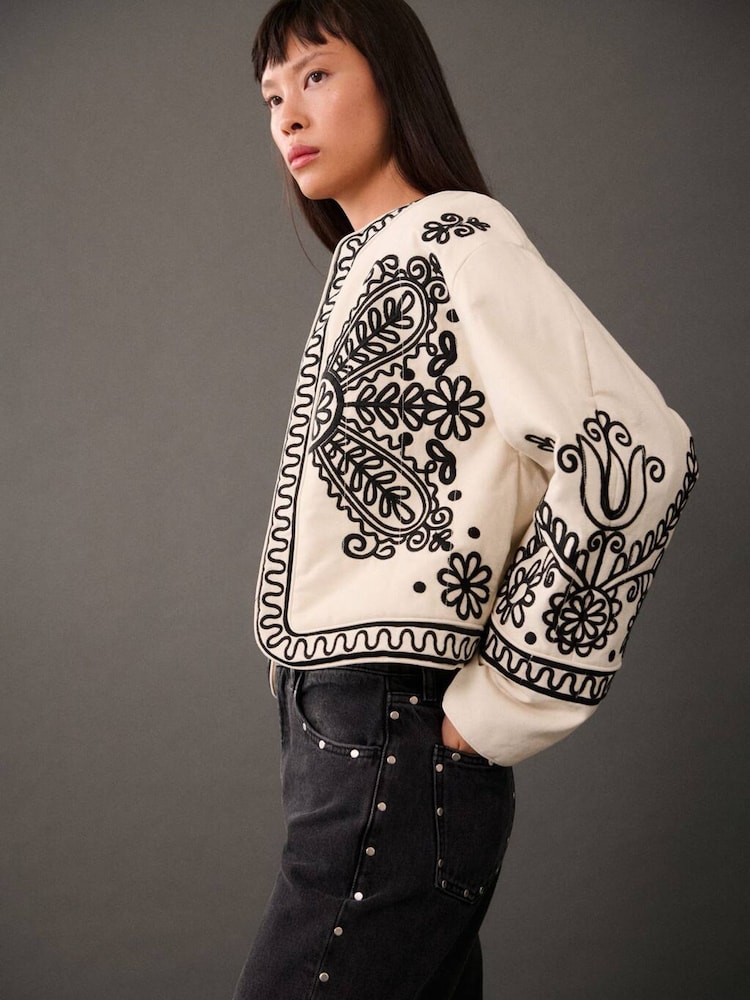 Mango Cream Western Embroided Jacket - Image 1 of 6 Mango Cream Western Embroided Jacket - Image 1 of 6