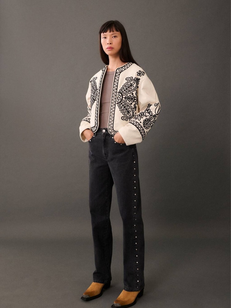 Mango Cream Western Embroided Jacket - Image 2 of 6 Mango Cream Western Embroided Jacket - Image 2 of 6