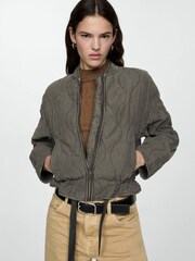 Mango Grey Quilted Zip Up Bomber Jacket - Image 1 of 7